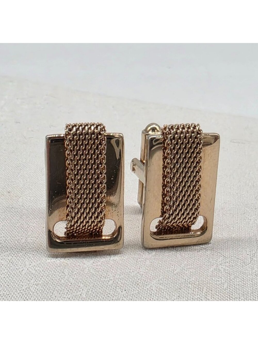Gold-Tone Mesh Cufflinks Rectangular Shape For Men 7/8"
